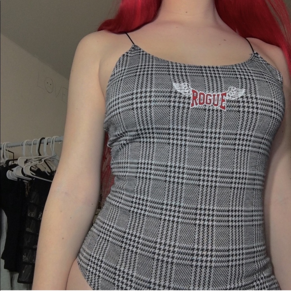 Forever 21 Plaid Houndstooth Rogue Graphic Bodysuit Size Small